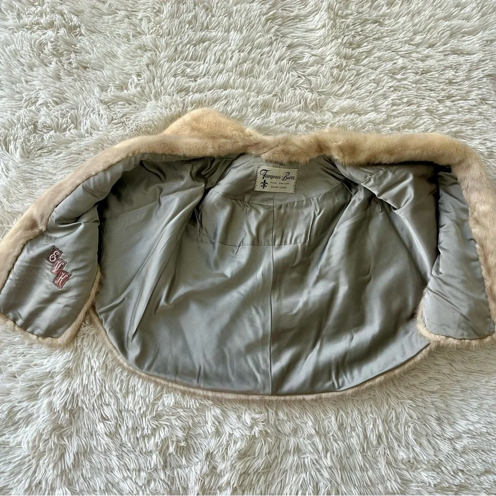 Vintage Famous-Barr Mink Fur Stole Shawl Capelet Coat Jacket Beige Honey Brown - Picture 9 of 12
